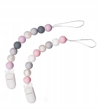 Zawieszki do smoczka/ zabawki pastelowe różowe szare kuleczki 2szt