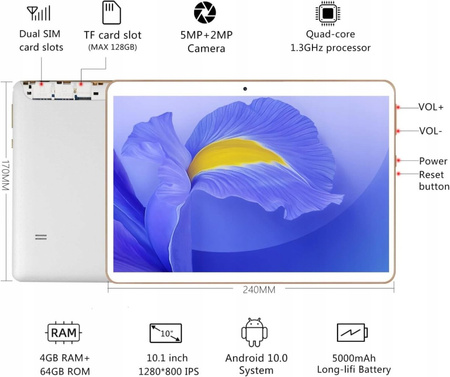 Tablet YOTOPT X109 10,1" 8GB / 128 GB złoty