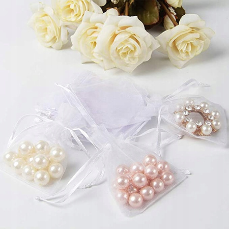 WORECZKI Z ORGANZY BIAŁE 100 sztuk 10X15CM ślub/wesele/komunia/prezent