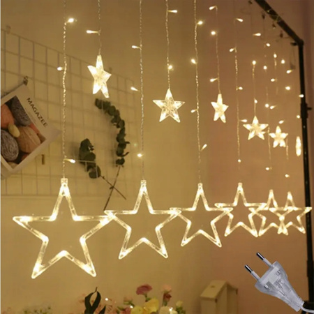 KURTYNA ŚWIETLNA GWIAZDKI LED BIAŁE CIEPŁE LAMPKI CHOINKOWE DŁUGA GIRLANDA 4M