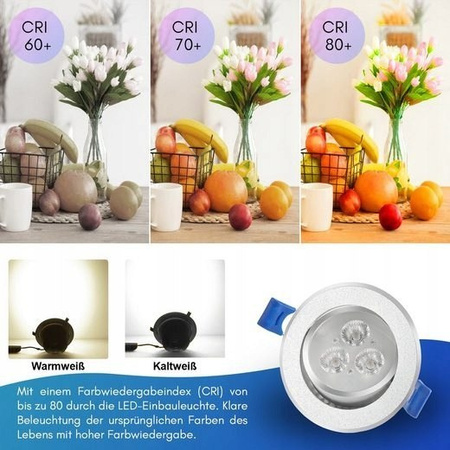  Podtynkowe oświetlenie LED 3W 2szt.oczko led ciepły biały