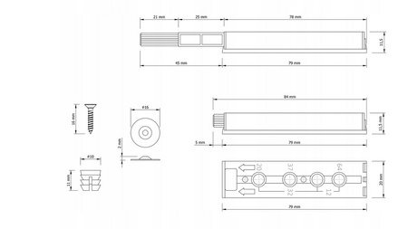 Odbojnik meblowy push to open z wkrętem, metalowy