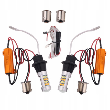 2w1 ŚWIATŁA DO JAZDY DZIENNEJ LED + KIERUNKOWSKAZ PY21W/BAU15S DRL