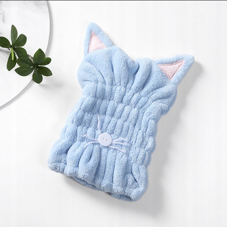 Turban ręcznik do suszenia włosów kotek zestaw 2szt różowy i niebieski