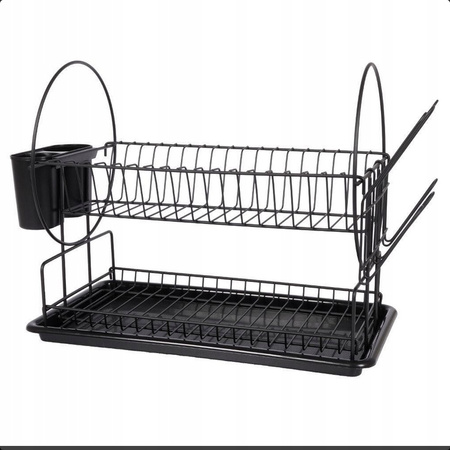 SUSZARKA DO NACZYŃ OCIEKACZ DWUPOZIOMOWA 2 TACKI CZARNA SOLIDNA