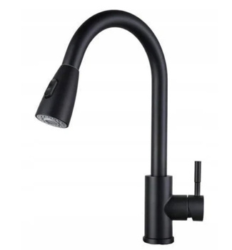 Bateria kuchenna czarna z wyciąganą wylewką, przełącznik zmiany ciśnienia