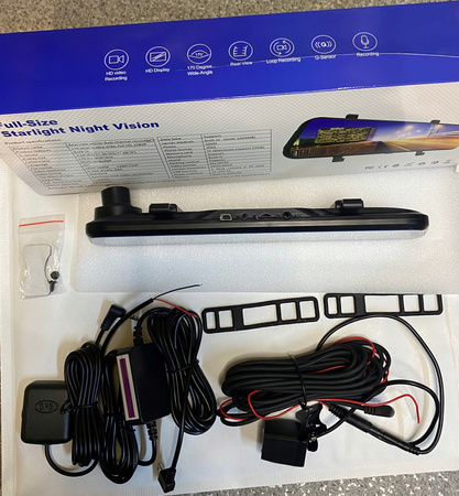 KAMERA SAMOCHODOWA WIDEOREJESTRATOR GPS WiFi 10" LUSTERKO PRZÓD TYŁ