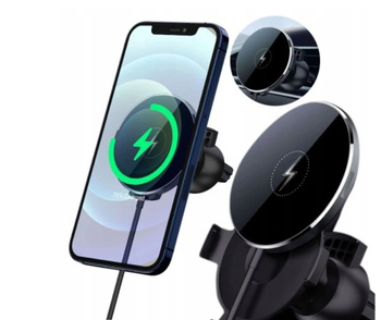 ŁADOWARKA BEZPRZEWODOWA 15W UCHWYT SAMOCHODOWY KRATKA IPHONE MAG SAFE
