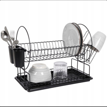 SUSZARKA DO NACZYŃ OCIEKACZ DWUPOZIOMOWA 2 TACKI CZARNA SOLIDNA