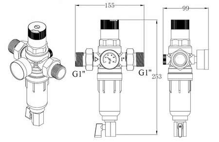 REDUKTOR CIŚNIENIA WODY 1 CAL Z FILTREM DŁUGI