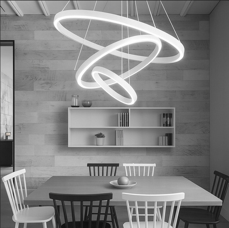 LAMPA SUFITOWA 3 RINGI biała wisząca ŻYRANDOL LED + PILOT 88W 20/40/60cm