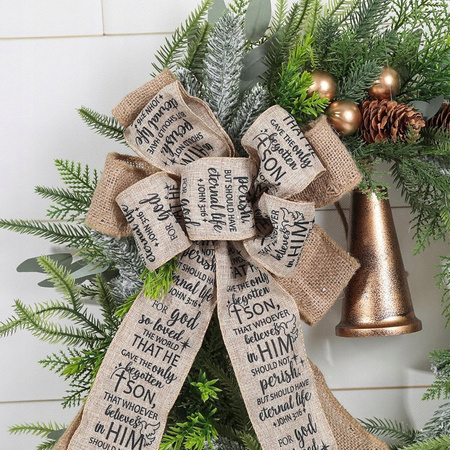 Duży Wieniec bożonarodzeniowy wianek z dzwonkiem kokardą i bombkami