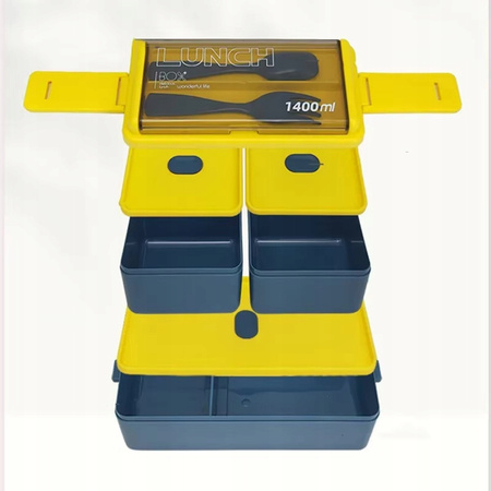 POJEMNIK NA JEDZENIE ŚNIADANIE PIĘTROWY SZCZELNY LUNCH BOX 1400ML + SZTUĆCE