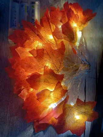 GIRLANDA ŚWIETLNA LAMPKI LED LIŚCIE KLONU 2M DEKORACJE JESIENNE HALLOWEEN