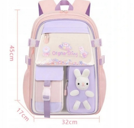 PLECAK SZKOLNY TORNISTER DLA DZIEWCZYNKI Z KRÓLICZKIEM piórnik gratis