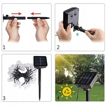 GIRLANDA OGRODOWA choinkowa SOLARNA 100 LED KULKI 12 M BIAŁY ZIMNY | IP44