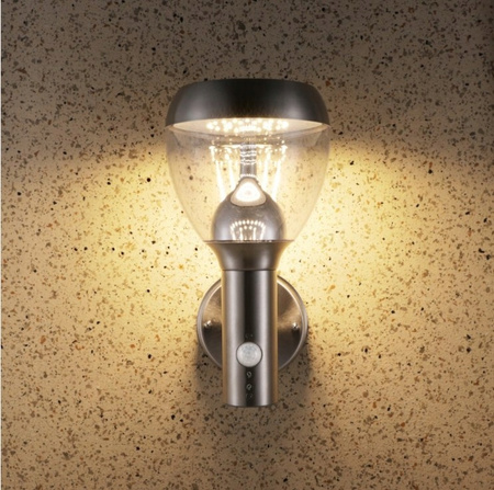 Lampa elewacyjna zewnętrzna kinkiet ciepłe światło srebrne