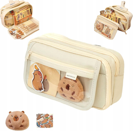 Piórnik Szkolny Dwukomorowy Saszetka Kapibara Pojemny Pluszowy Na Zamek