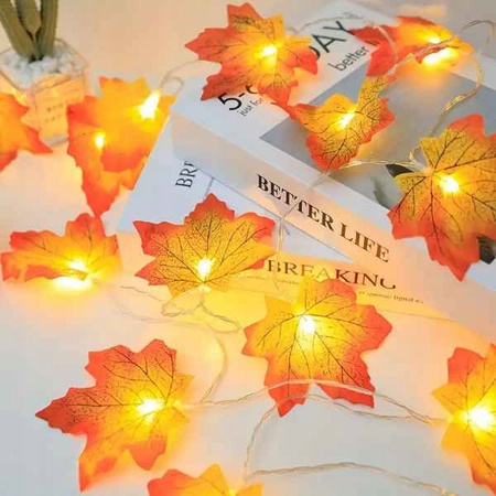 GIRLANDA ŚWIETLNA LAMPKI LED LIŚCIE KLONU 2M DEKORACJE JESIENNE HALLOWEEN
