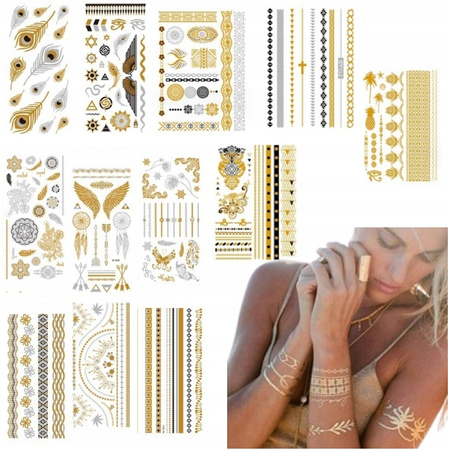Tatuaż metaliczny złoty srebrny boho mandala zestaw 12 szt.