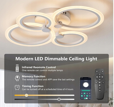 Lampa sufitowa LED do salonu z pilotem zdalnego sterowania i aplikacją