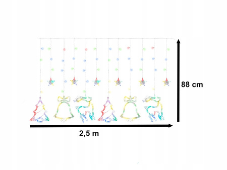 LAMPKI LED KURTYNA RENIFER 2,5M 138 LED MULTIKOLOR 8 TRYBÓW IP44 SIECIOWE