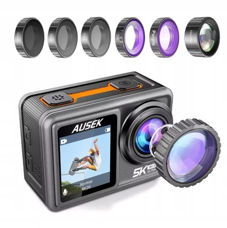 Kamera sportowa Ausek 5K UHD ekran przedni niesprawny, pełna funkcjonalność