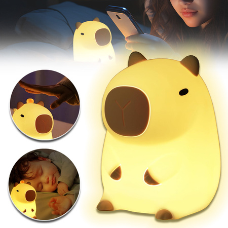 LAMPKA NOCNA KAPIBARA SILIKONOWA LAMPA PRZYŁÓŻKOWA DOTYKOWA PREZENT