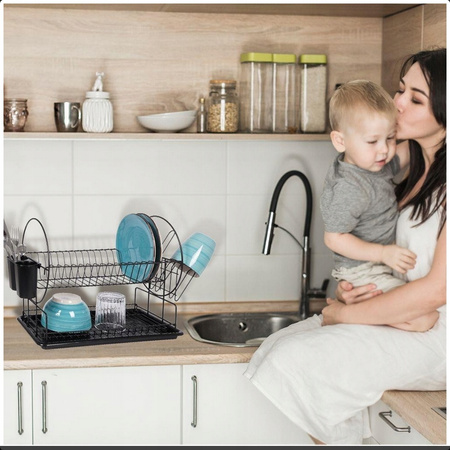 SUSZARKA DO NACZYŃ OCIEKACZ DWUPOZIOMOWA 2 TACKI CZARNA SOLIDNA