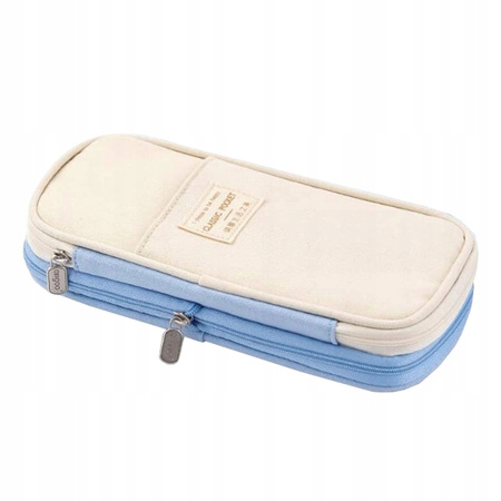 DUŻY PIÓRNIK WIELOFUNKCYJNY SASZETKA TRZYKOMOROWY Niebiesko-kremowy