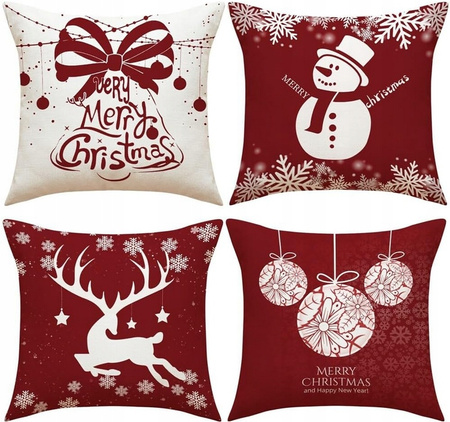 ZESTAW 4 POSZEWEK NA PODUSZKĘ BOŻE NARODZENIE DEKORACJA OZDOBNA 45X45CM