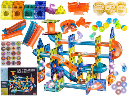 ŚWIECĄCY KULODROM, KLOCKI MAGNETYCZNE, TOR DLA KULEK, 110 ELEMENTÓW