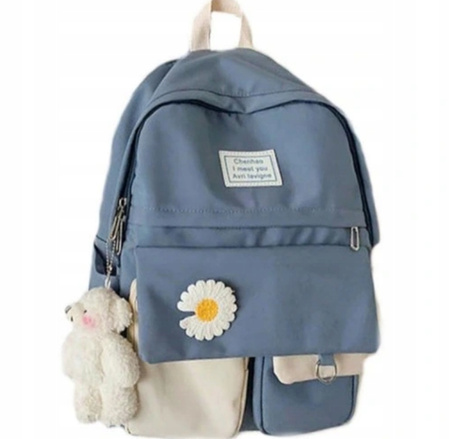 Niebieski plecak stokrotka miś młodzieżowy szkolny + piórnik gratis