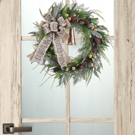 Duży Wieniec bożonarodzeniowy wianek z dzwonkiem kokardą i bombkami