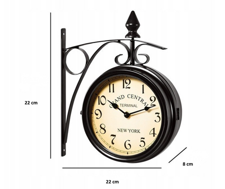 Zegar Dworcowy Dwustronny, Bateria, Retro, Nowy Jork