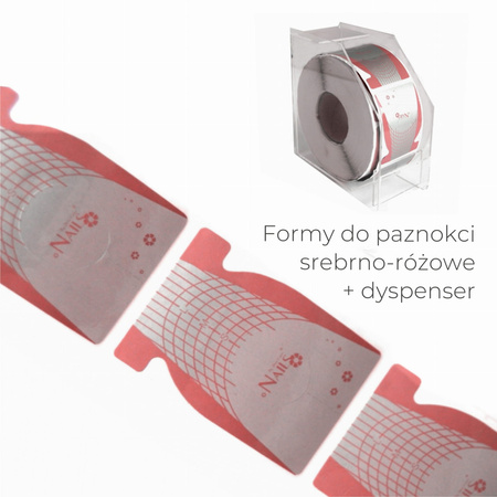Formy Do Paznokci Srebrno-Różowe Op. 500 Szt. + Dyspenser