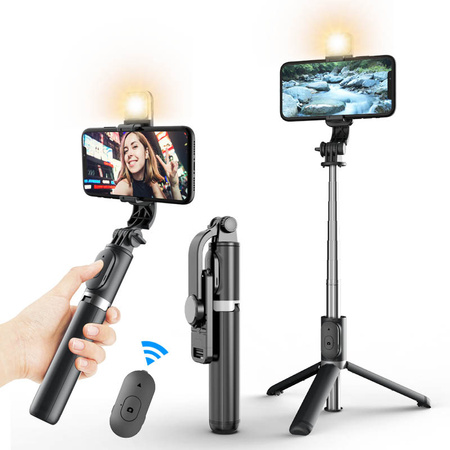 KIJEK DO SELFIE STICK TRIPOD STATYW z PILOTEM z LAMPA BLUETOOTH 104cm 360° (1)