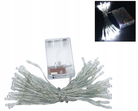 Lampki LED na Druciku – 2,5 m, 20 LED, Ciepłe Białe Światło, Zasilanie 3×AA