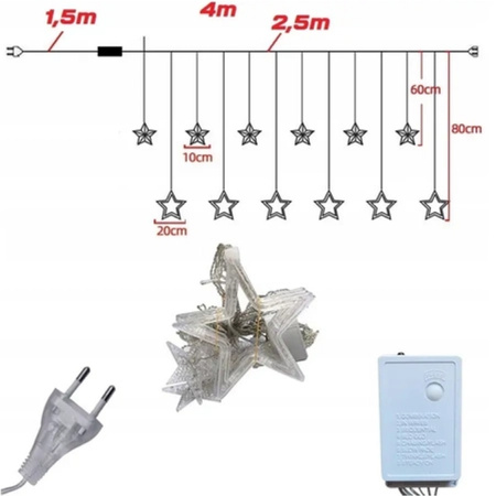 KURTYNA ŚWIETLNA GWIAZDKI LED BIAŁE CIEPŁE LAMPKI CHOINKOWE DŁUGA GIRLANDA