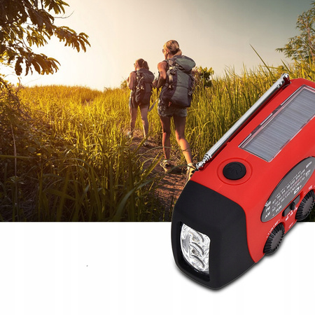 Radio awaryjne z korbką panelem solarnym latarką LED powerbank, powystawowe