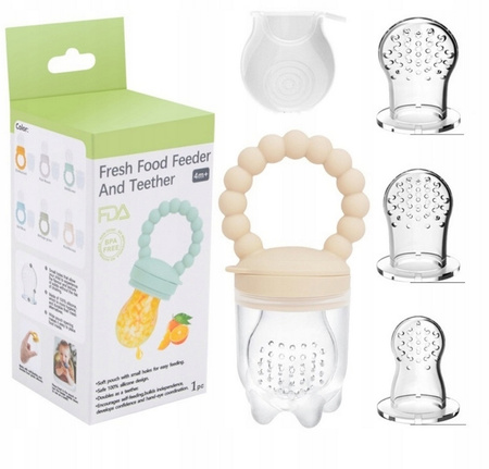SILIKONOWY GRYZAK DO PODAWANIA POKARMU ZESTAW 3w1 dla niemowląt 4m+ beżowy