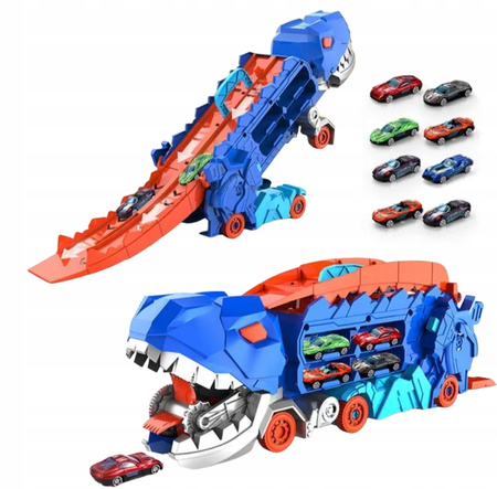 Podwójny transporter Autko T-Rex + 4 losowe minisamochody dinozaur 