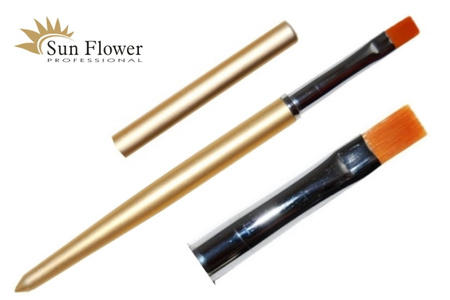 Pędzel Syntetyczny - Nr 4 - Prosty - (włosie Złote) - Oprawa Metal. Złota