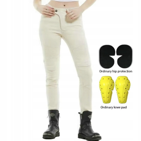 Spodnie Motocyklowe z Ochraniaczami Jeans Kobiece Wygodne Stylowe Białe