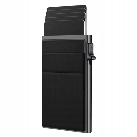 Portfel męski etui na karty przycisk do wysuwania kart czarny + gratis