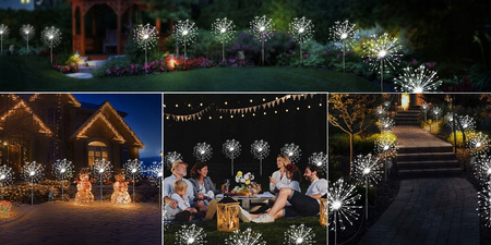  4x LAMPA SOLARNA OGRODOWA DRZEWKO DMUCHAWIEC FAJERWERKI 480LED ZIMNY BIAŁY