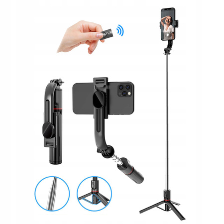 KIJEK DO SELFIE STICK TRIPOD STATYW z PILOTEM z LAMPA BLUETOOTH 104cm 360° (1)