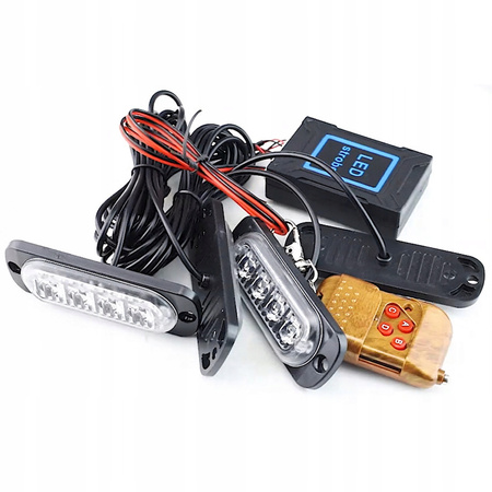 4x 6LED LAMPA POMARAŃCZOWA BŁYSKOWA OSTRZEGAWCZA PILOT STROBOSKOP PROGRAMY