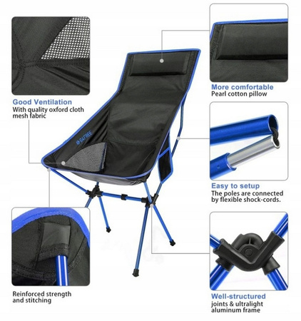 Ultralekkie składane krzesło turystyczne G4Free z oparciem i poduszką