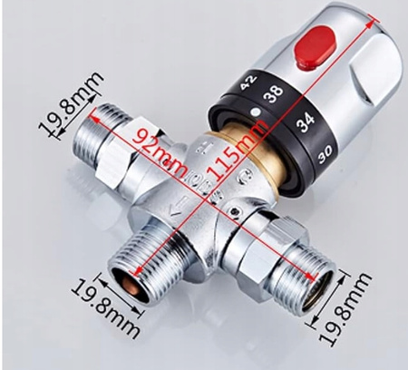 Termostatyczny zawór mieszający, 19,8 mm 3-drożny solidny mosiądz